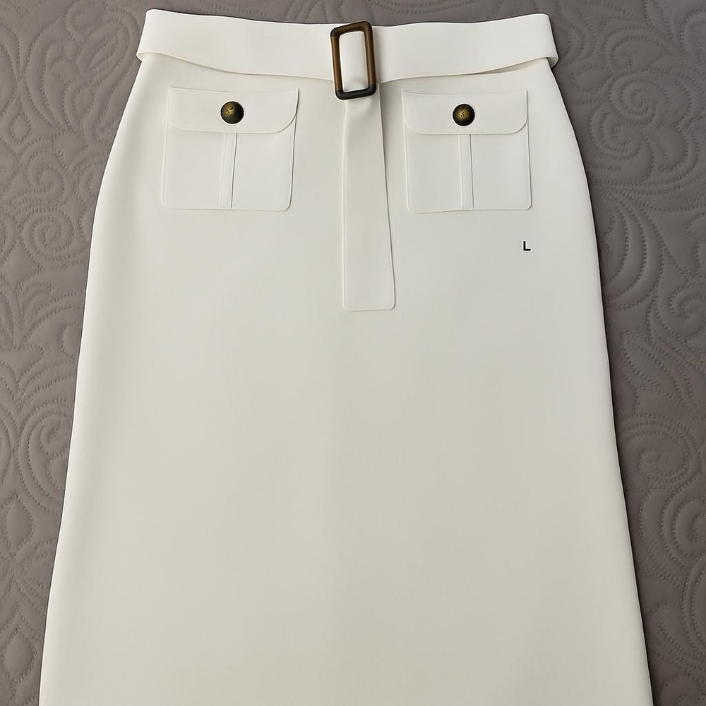 New York & Company Off-White Pencil Skirt with Statement Buckle
